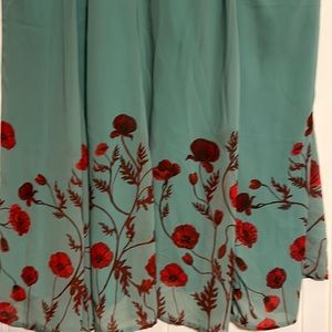 Eshakti Mint Dress with Red Poppies cummerbund waist Size 2X